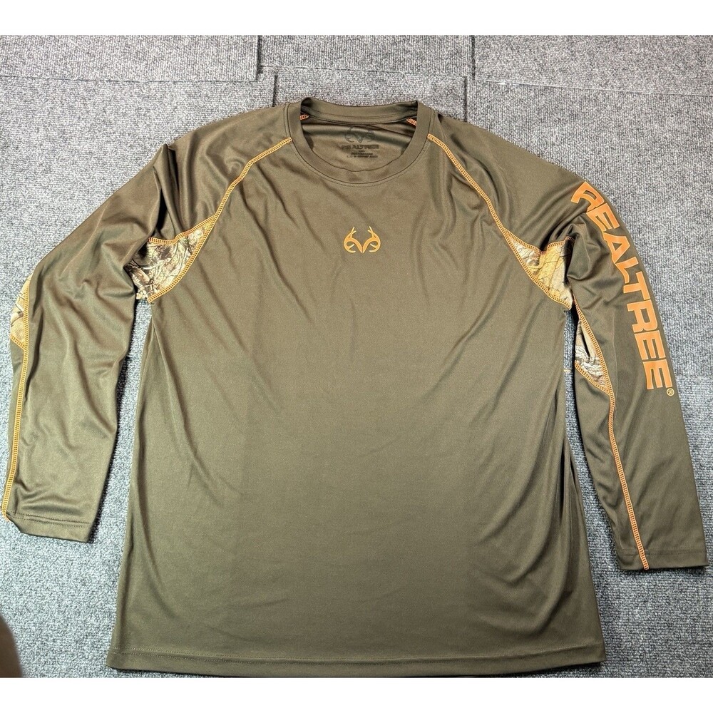 Realtree Mens Long Sleeve Performance Hunting Shirt Brown Orange Accent Size XXL